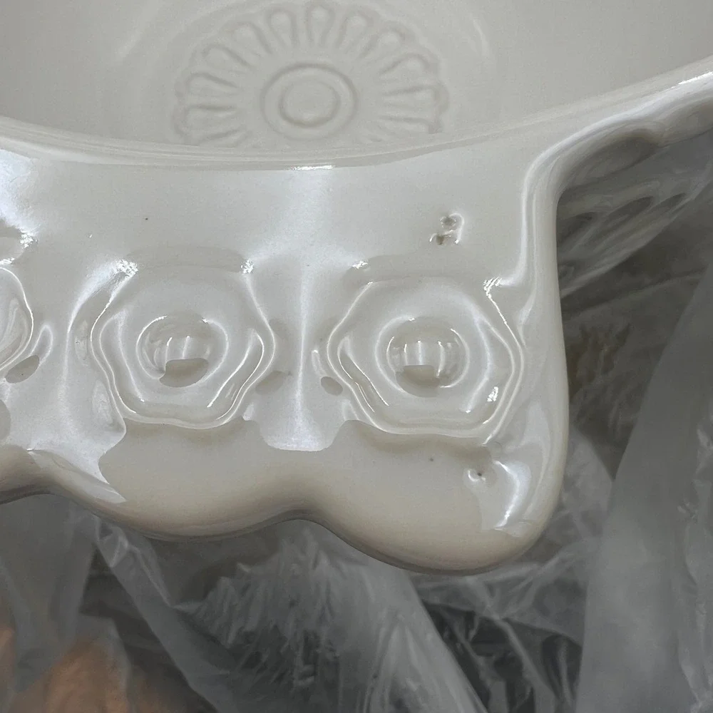 Ciroa Vintage Bake Shop White Stoneware Mixing Bowl Floral Embossed Pour Spout